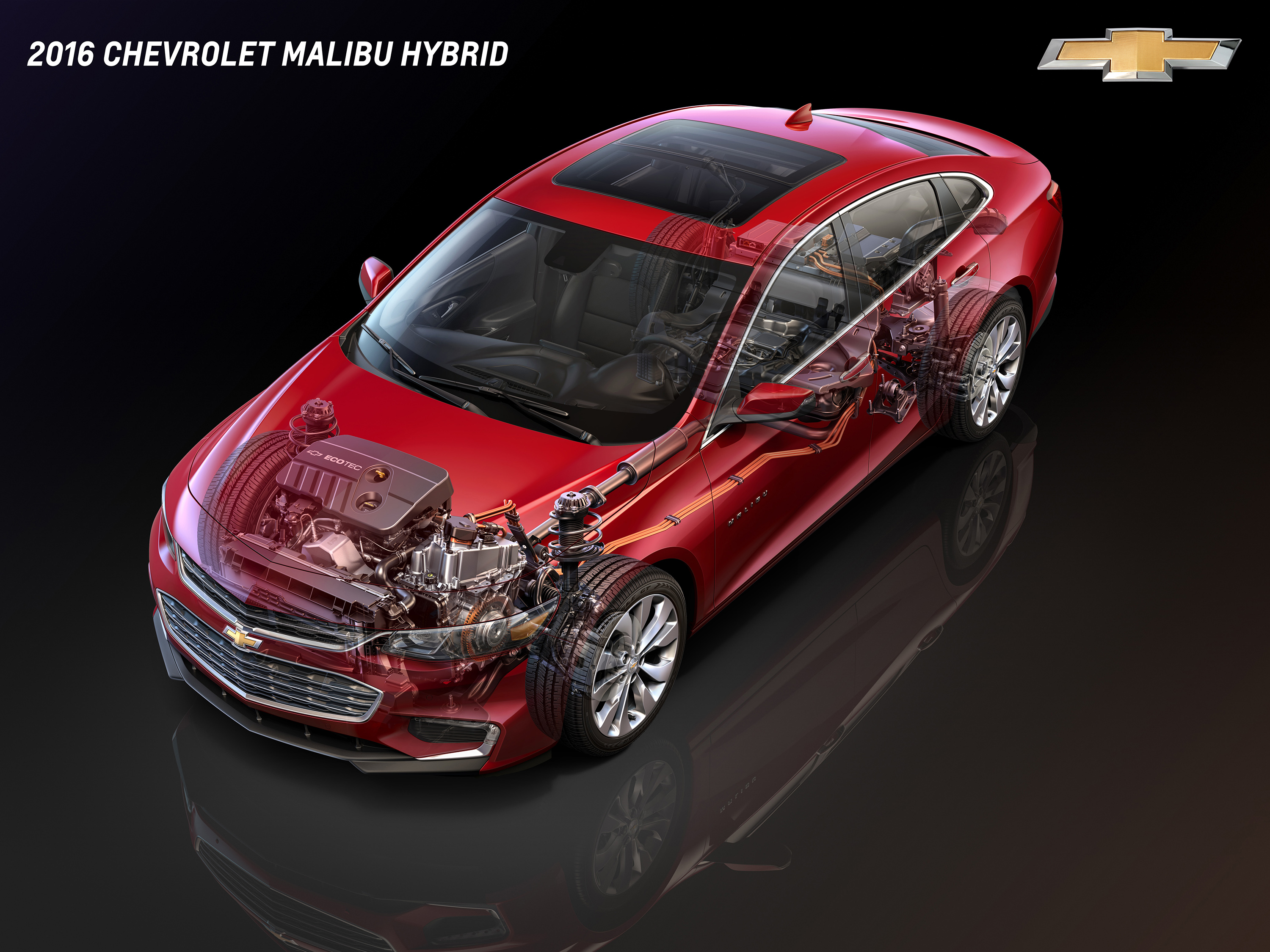 The 2016 Chevrolet Malibu Hybrid, which uses technology from the Chevrolet Volt, will offer a General Motors-estimated 48 mpg city, 45 mpg highway – and 47 mpg combined, unsurpassed in the segment.