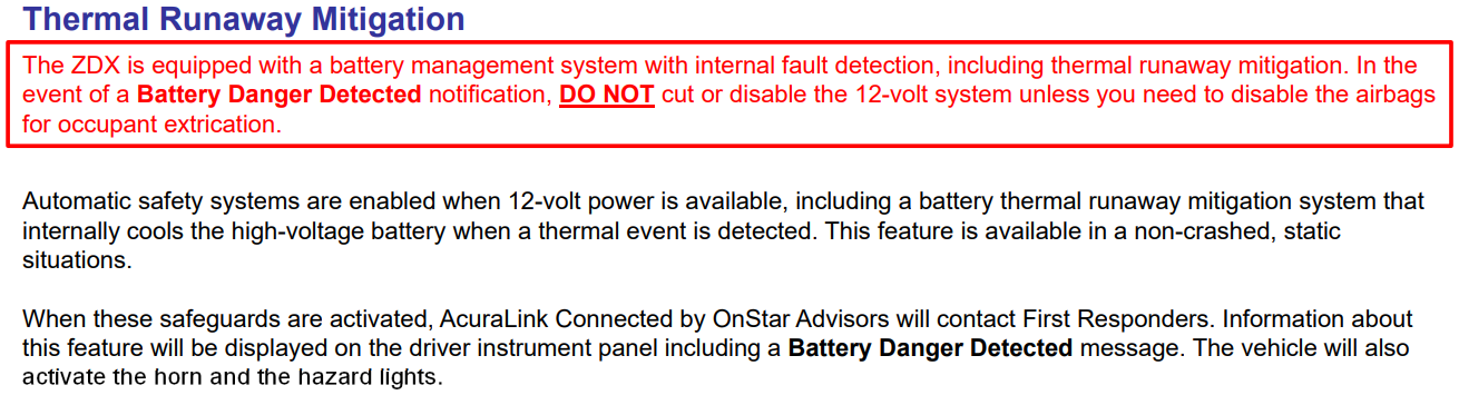 Thermal Runaway Mitigation Battery Danger Detected